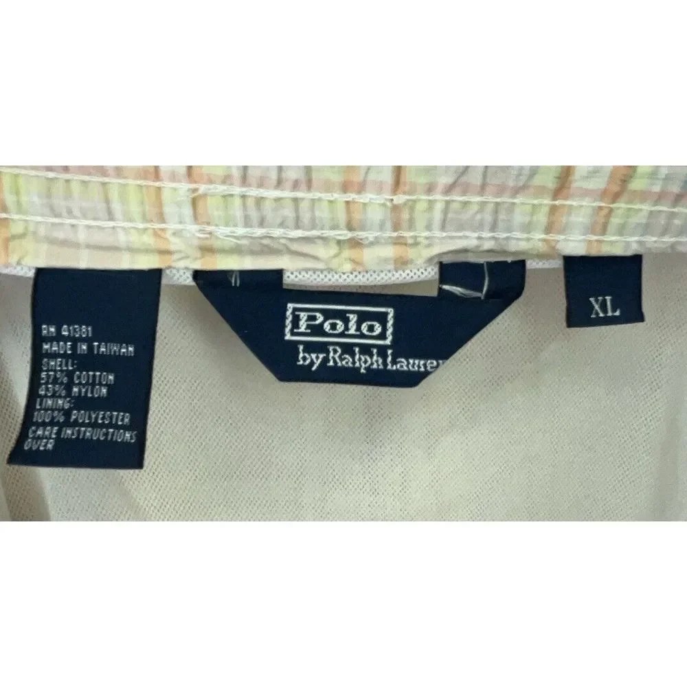 Polo Ralph Lauren Orange Yellow Plaid Swim Trunks‎ String Tie White Size XL